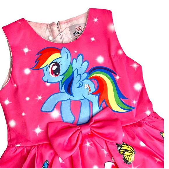 Hot Pink My Little Pony Friends Forever ALine Dress Rainbow Dash Unicorn bowtie - Picture 2 of 5